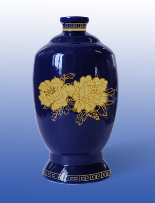 供應陶瓷酒瓶 500ML藍釉牡丹花酒瓶——德化縣同興瓷廠專業(yè)酒類包裝