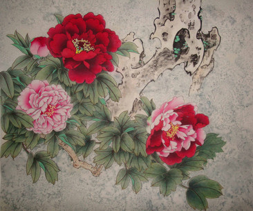 牡丹花工筆裝飾畫與苗木之美